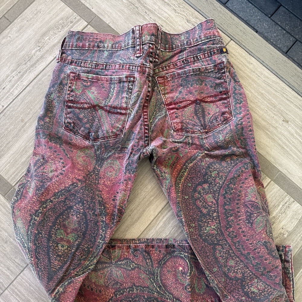 Lucky Brand Paisley Skinny Jeans in Pink and Green Accents